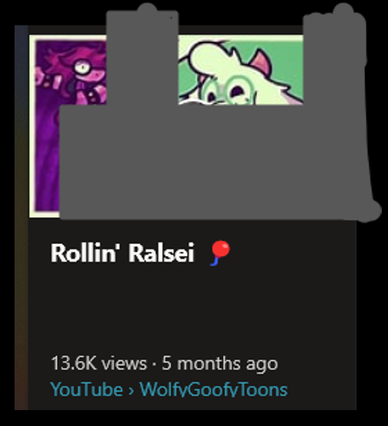A screenshot of a thumbnail of a WolfyGoofyToons video, titled 'Rollin' Ralsei.'